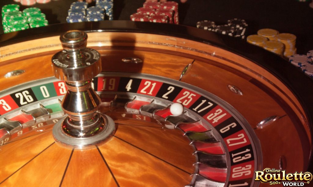 A roulette wheel with the numbers and colors clearly visible, representing the game of roulette and the Andrucci strategy